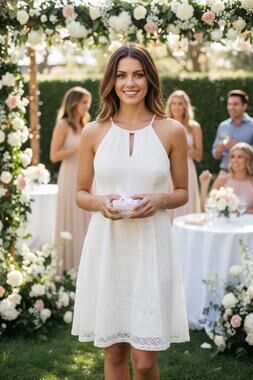 London Times Ivory Lace Dress 12 High Neck Bridal Shower Rehearsal Wedding